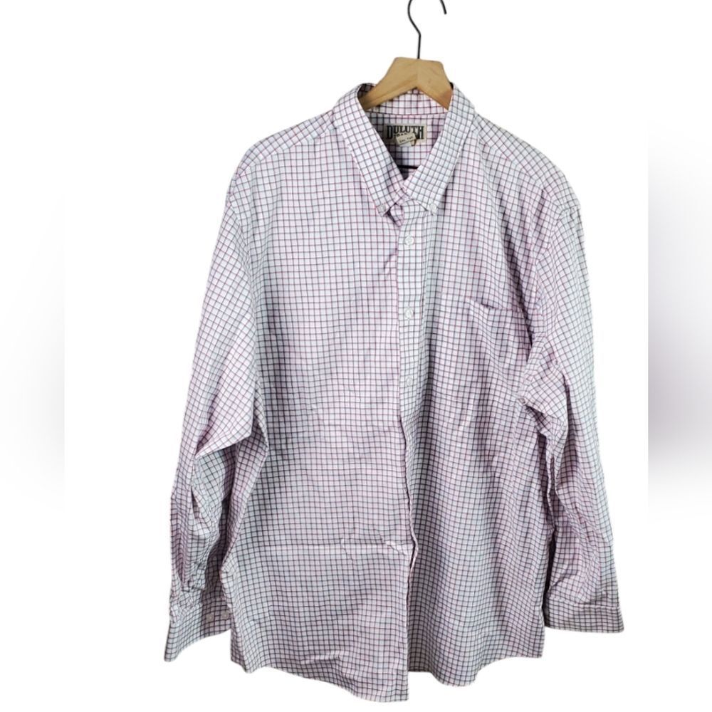 Duluth Trading Co White, Red & Blue Plaid Dress Shirt